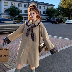 【新款】撞色连帽格纹风衣外套2C327-9913P175控258，女装风衣，2C327