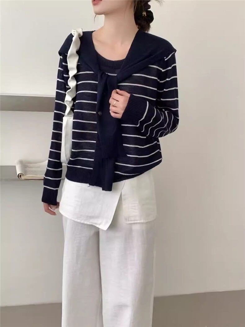 2025年秋季条纹披肩长袖时尚百搭通勤简约休闲，女装针织衫/毛衣，恒旺羊绒