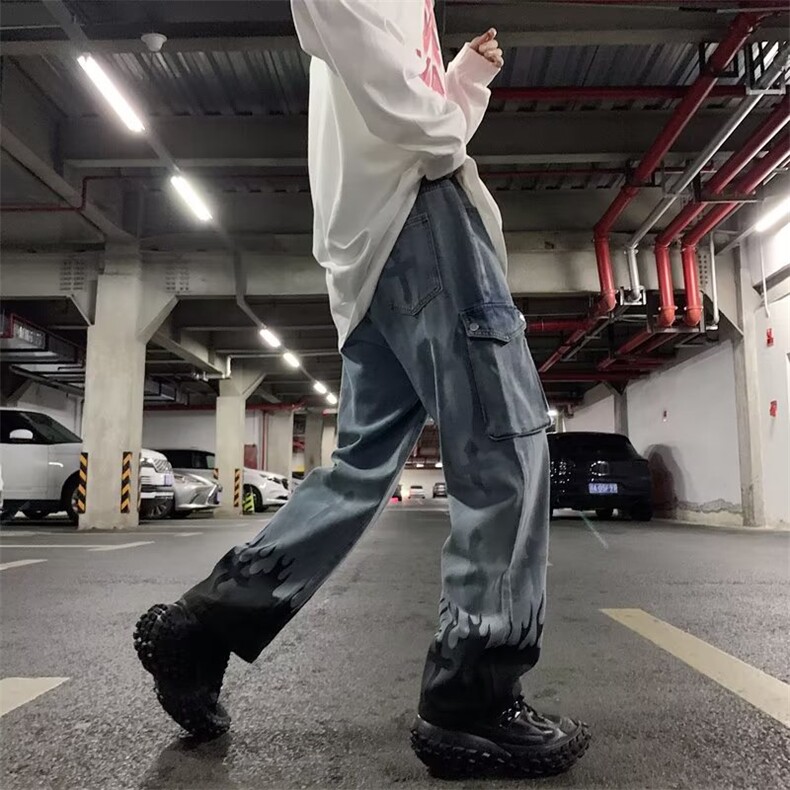 牛仔裤男夏季潮大码休闲火焰十字架印花牛仔裤N218P42,男装牛仔裤,星座1116-2