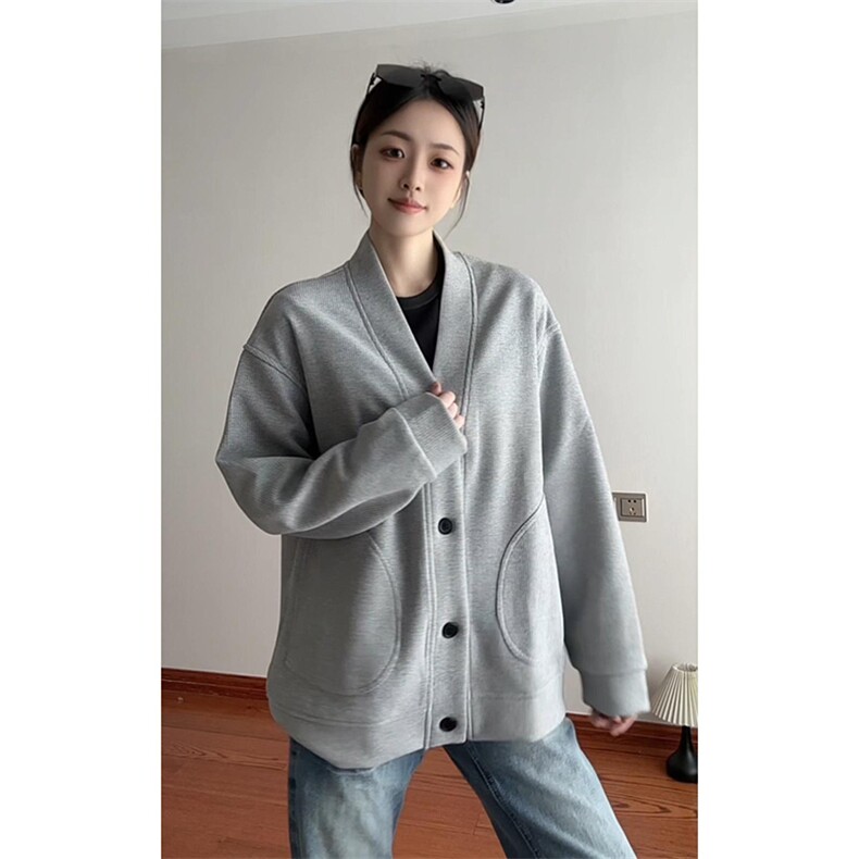 抖音得物高品质二开26春季美式潮牌宽松卫衣开衫日系肌理男女外套,女装短外套,电商A443