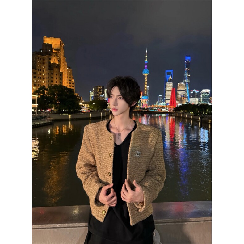 C316JK825P138秋冬新款时尚小香风卡其色高级感百搭短款外套,女装短外套,电商C316