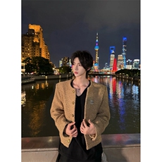 C316JK825P138秋冬新款时尚小香风卡其色高级感百搭短款外套，女装短外套，电商C316