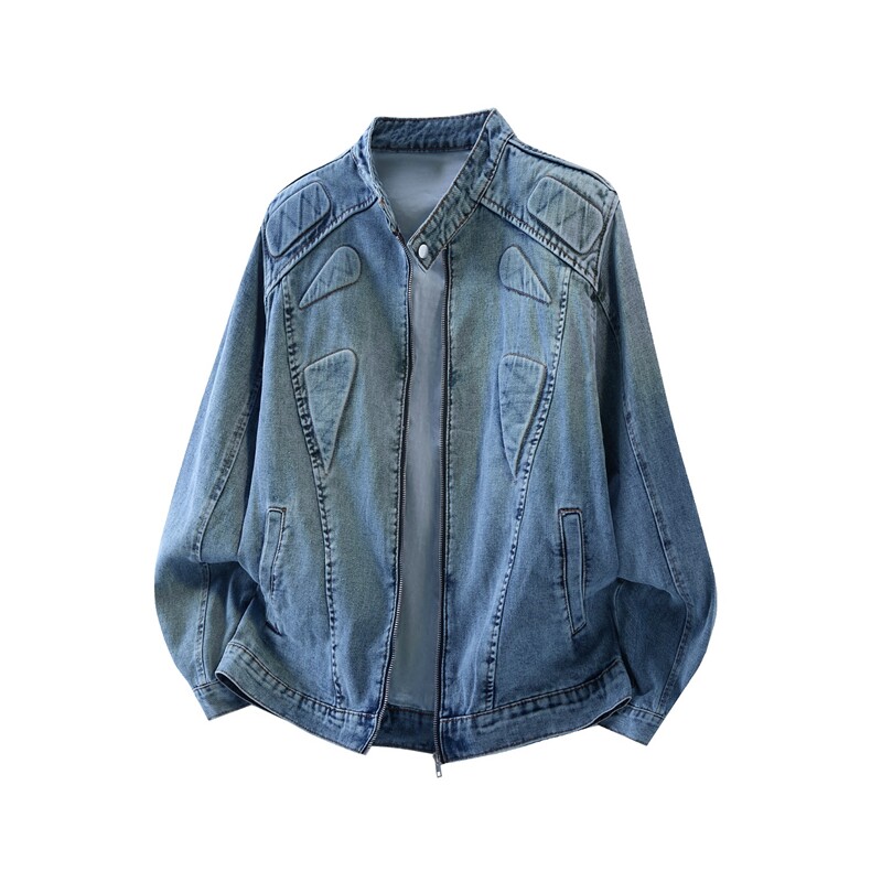 图立体浮雕垫肩牛仔外套美式立领工装夹克A025-GY68959-P78，男装工装外套，电商A025