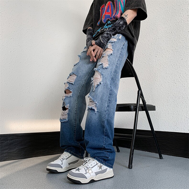 美式高街小众夏季破洞牛仔裤货号K729P60，男装牛仔裤，电商A063