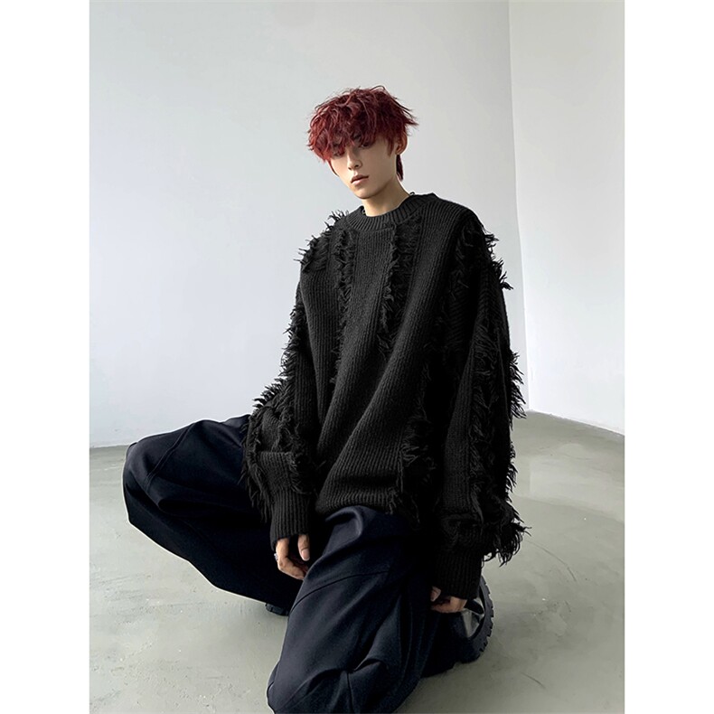 宽松韩版剪裁设计感毛衣时尚随性舒适不规则毛衣HY832TP55控89,男装针织衫/毛衣,电商A102B