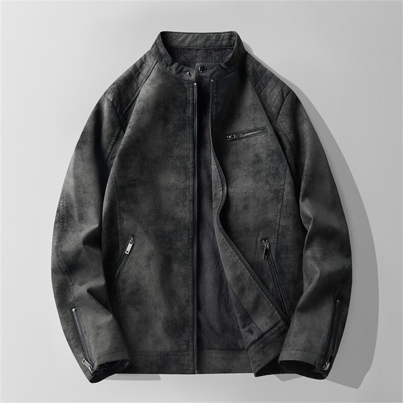 JK893-P100男士加绒皮衣韩版修身帅气机车服立领pu皮夹克外套潮,男装夹克,电商D310B-1