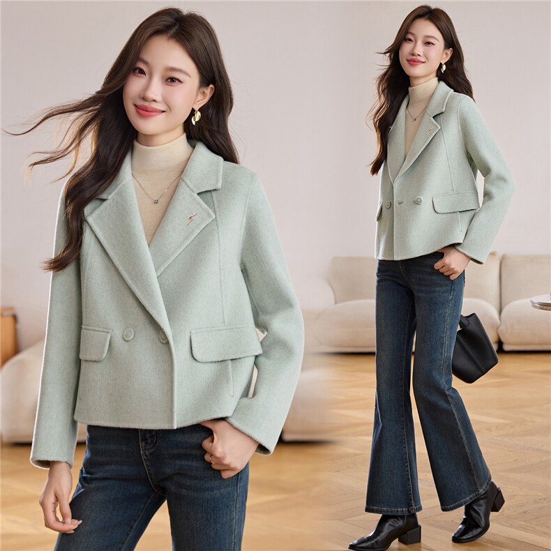 2025冬季宽松显瘦羊绒通勤韩版淑女西装外套羊毛外套女带胸针，女装毛呢外套，众宇琦