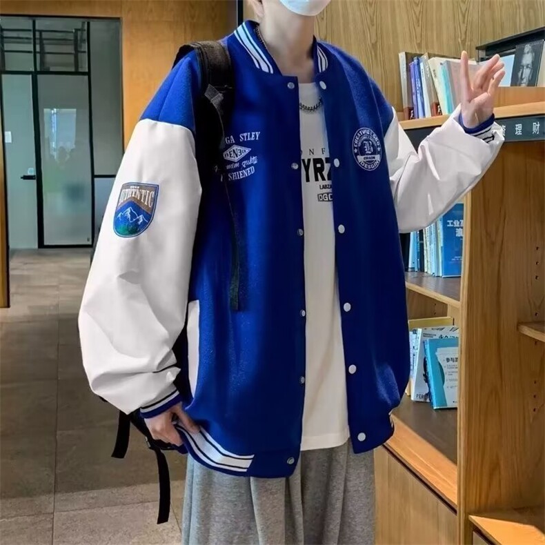 秋季新款男士棒球服拼皮时尚夹克潮流宽松百搭情侣款美式外套,男装夹克,星座1013
