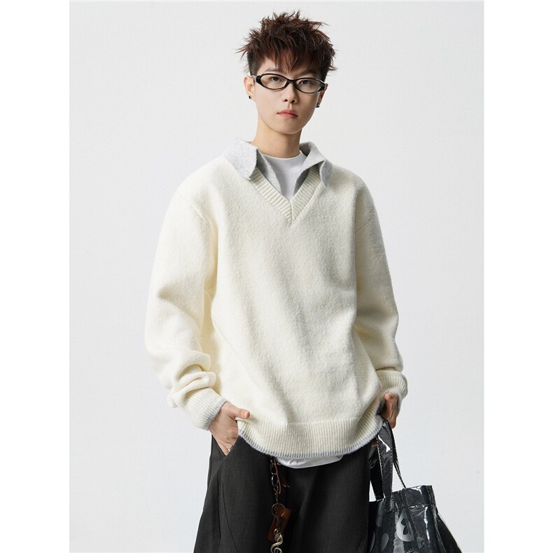 8839-P482025年秋冬季新款休闲毛衣男士时尚翻领长袖宽松针织衫，男装针织衫/毛衣，电商A113
