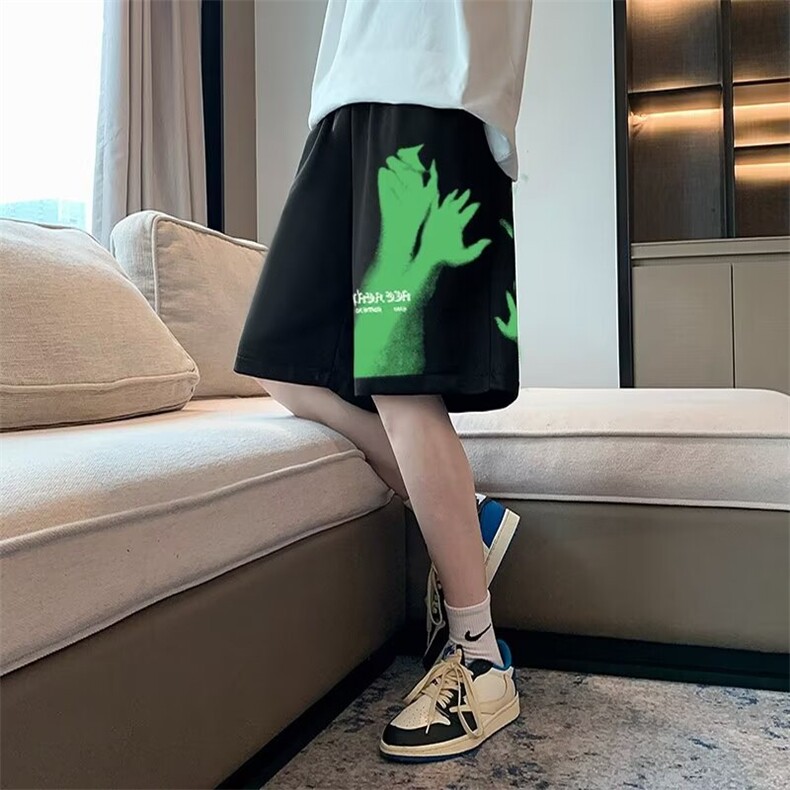 2024夏季薄款新款美式复古短裤男宽松百搭垂感阔腿五分运动裤图片