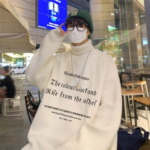 港风夜景个性字母印花宽松休闲可翻高领毛衣A247-M8954特批45控68图片