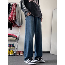 美式牛仔裤男复古蓝百搭阔腿裤子直筒休闲潮牌高街长裤NK2024-P45，男装牛仔裤，星座302B