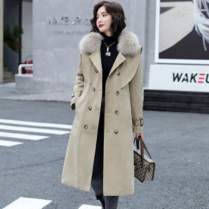 2022冬季新款时尚气质保暖舒适高仿毛领系带收腰派克棉服，女装棉衣/棉服，火爆靓佳人