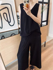 2025春夏新品女装三醋酯纤维混纺V领无袖衬衫，女装衬衫，湘姗