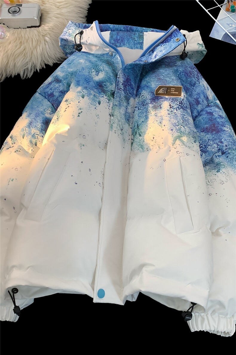 XZ-230-1MY705平铺简约轻奢百搭水墨扎染休闲连帽棉服P118控158,男装棉衣,星座230-1
