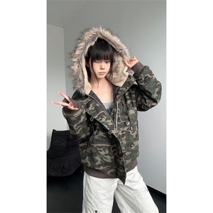 现货迷彩棉衣情侣复古美式保暖御寒棉衣女男5D4097-TP90178