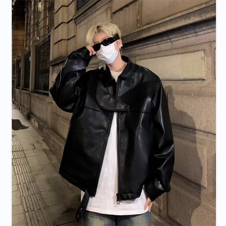 男装派克服春季宽松休闲痞帅机车皮衣夹克短款防风外套W5672-P75图片