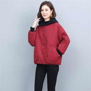 品牌折扣外贸剪标女装秋冬复古棉质连帽棉衣外套短款加厚保暖棉袄,女装棉衣/棉服,独衣靓