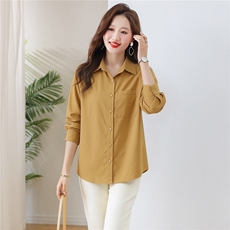 衬衫女纯色简约百搭外套，女装衬衫，芙芮