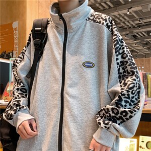 韩版潮时尚休闲豹纹拼接外套2023秋装新款夹克男A161-JK8950-P40图片