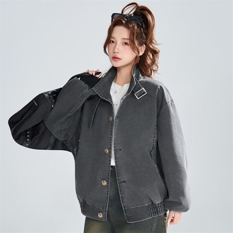 复古做旧立领夹克女春秋宽松休闲工装风百搭外套XZ309JK8013P99,男装夹克,星座309（原A406）