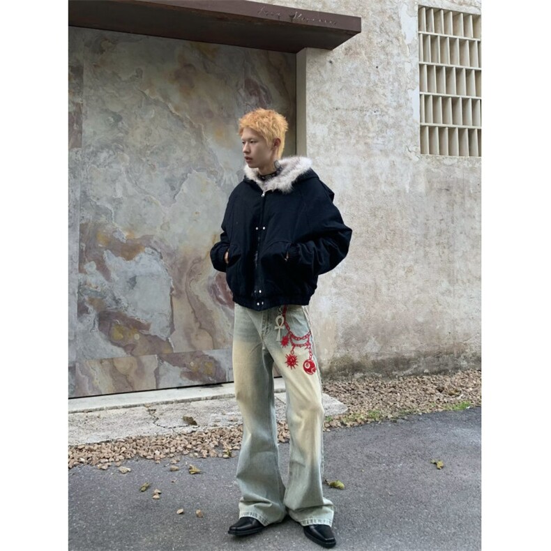 网络图现货美式潮牌痞帅星空纹座山雕连帽棉服JA211-P100,男装棉衣,星座715-7