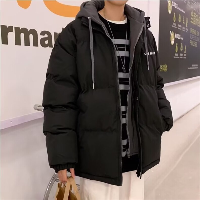 日系棉衣保暖青少年潮牌假两件时尚港风休闲韩版大码棉服外套连帽,男装棉衣,星座1013
