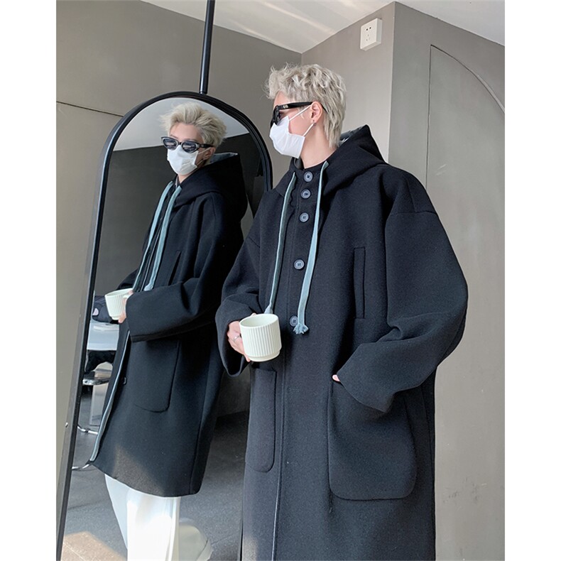 男装长款过膝呢料呢子大衣24冬季呢子连帽外套XZ514-2-F11-P128，男装毛呢大衣，星座514-2(原B239)