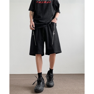 拉链装饰短裤X5490-TP35 控价58 高街金属风拉链休闲运动五分裤子图片