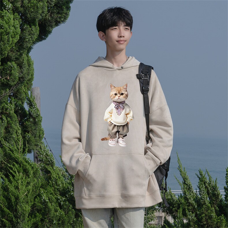 2025秋季新款日系猫咪印花麂皮绒宽松连帽卫衣wljp4048-特p45控79,男装卫衣,星座605(原A050)