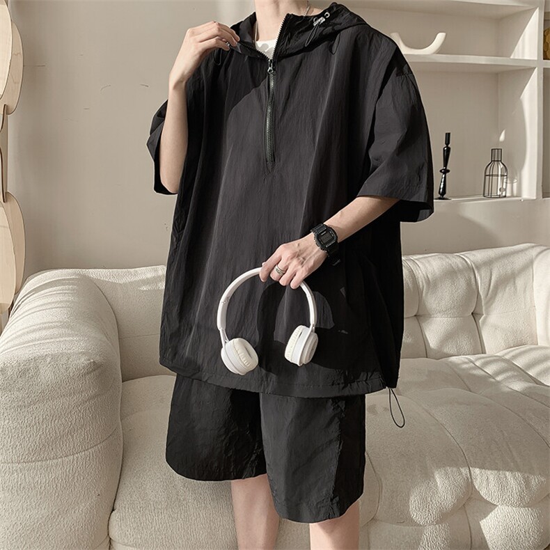8XL-M休闲运动套装大码工装短袖冰丝薄款连帽户外防晒衣TZ1701P68,男装休闲套装,电商B238