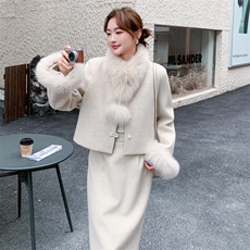 有货呢料羽绒服两件套套装真狐狸毛+90羽绒，2583-P405，控598，女装毛呢外套，2B218