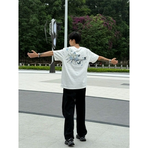 M550-P35 刺绣Logo潮牌美式复古宽松圆领重磅短袖T恤 男女同款图片