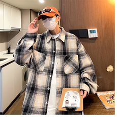 控价69港风格子衬衫宽松外套男女衬衣百搭格子外套CS2436P40，男装衬衫，电商A128