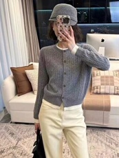 24秋冬新款针织开衫女圆领精仿羊毛假两件外套女麻花刺绣毛衣女，女装针织衫/毛衣，美轩羊绒