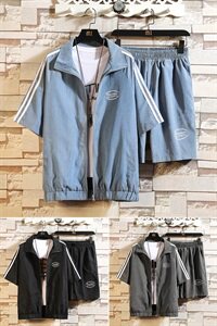 2021夏季短袖防晒衣外套潮牌潮流套装男装半袖两件套DS787T图片