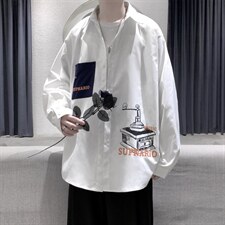 2021春新款个性学院风时尚长袖印花衬衫C035-P45，男装衬衫，电商A177