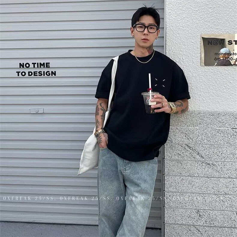 Q121/P36 大码ins短袖t恤男女夏季港风印花宽松百搭半袖体恤图片