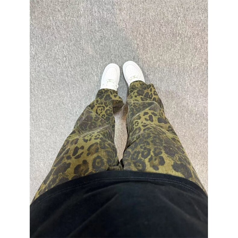 【有货】KZA25HH-P55豹纹牛仔裤男直筒欧美vibe裤子美式高街,男装牛仔裤,星座1007（原301D）