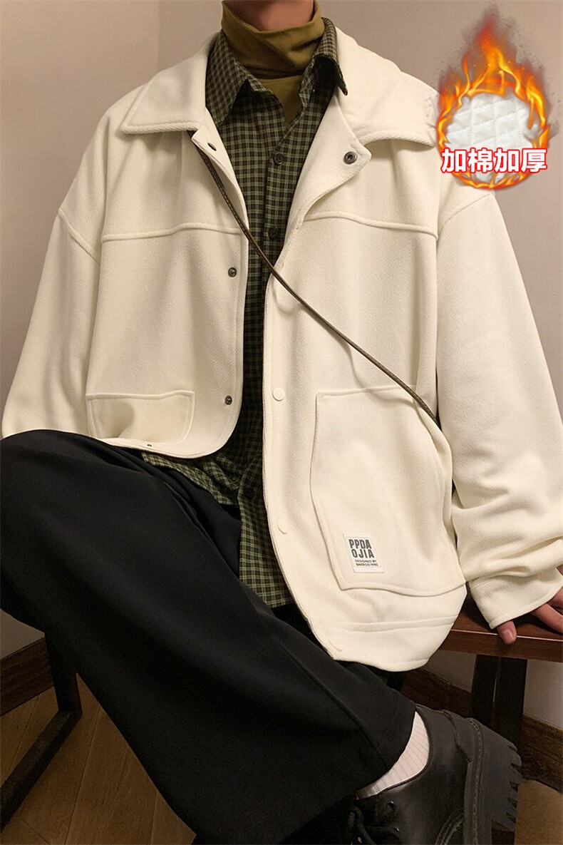 冬新港风大码单排扣立体贴袋夹克复古青年上衣外套J501J加棉-P90,男装棉衣,电商A001