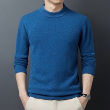 长袖男士毛衣春秋季纯色圆领全羊毛打底衫宽松中年装休闲针织衫，男装针织衫/毛衣，电商B212（原钱塘6029）