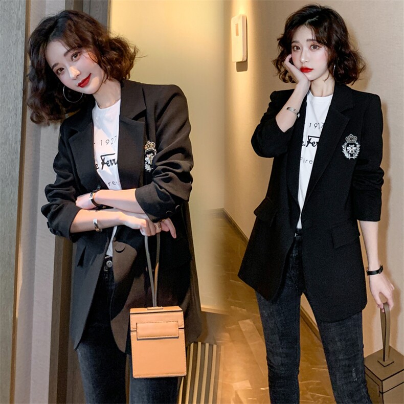 胖mm小西装外套女装韩版大码炸街学院风显瘦气质黑色西服200春秋,女装西装,霓裳依族