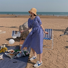 2021夏新款格子裙下摆不规则清新浪漫连衣裙119-LQ218-P85-K138，女装连衣裙，叁秋一裳