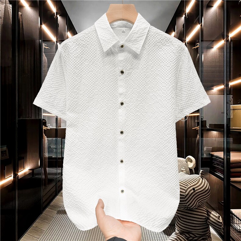 男士方领休闲短袖衬衫格子休闲男衬衣1502-C06-P18，男装T恤，星座1502-1