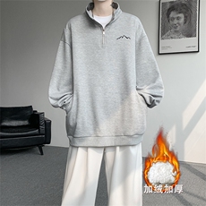 WY10146-特P47加绒特批57重磅曼巴棉半拉链刺绣大码休闲卫衣男，男装卫衣，电商A059