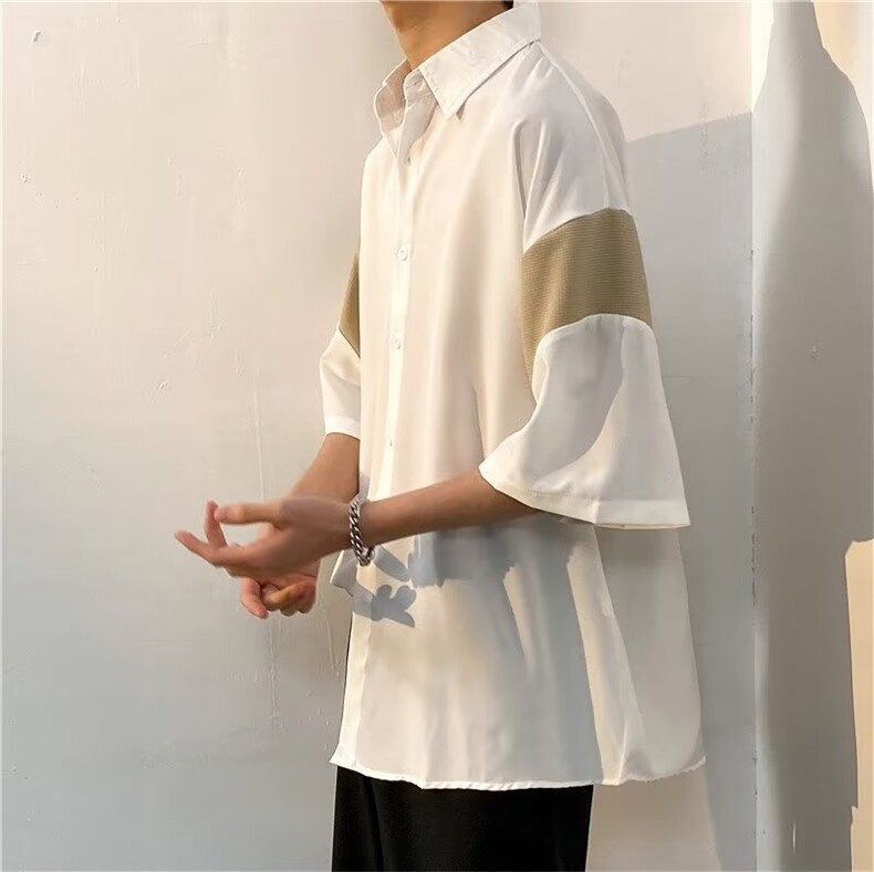 日系五分袖春夏季新款衬衫潮流慵懒男方领宽松型衬衫C1272P30,男装衬衫,星座1116-2