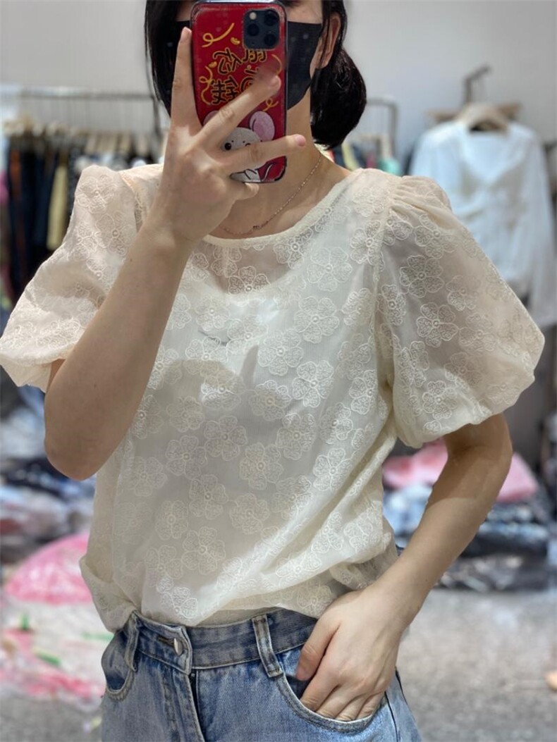 夏季新款洋气韩版绣花后飘带小衫,女装其它,L·H·X
