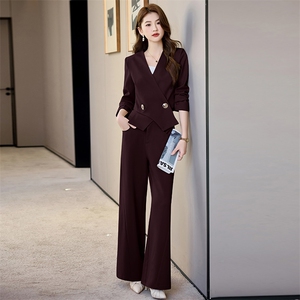 欧洲站时尚西装套装女2025春秋新款时髦洋气减龄阔腿裤职业两件套图片