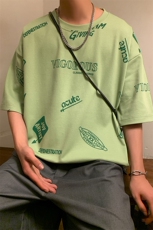 冰氧仿棉短袖港风暖光夏季休闲百搭趣味印花男上衣TC3156-P25控48，男装T恤，星座717