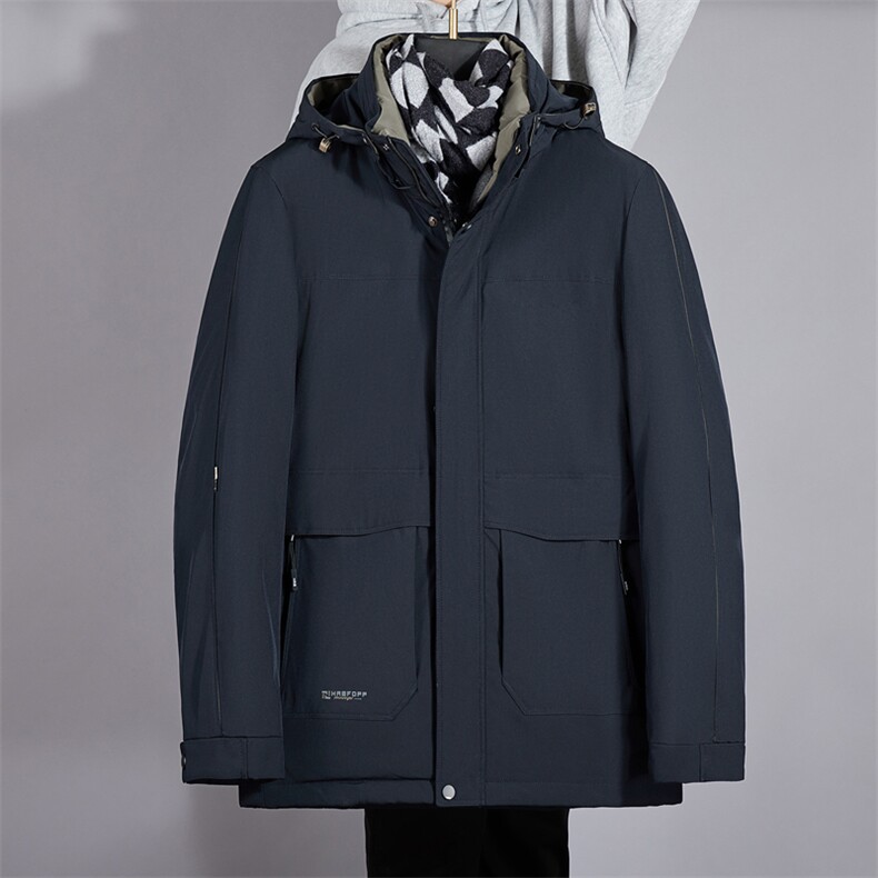 冬季男士连帽羽绒服休闲商务爸爸装中长款白鸭绒加厚中老年外套图片